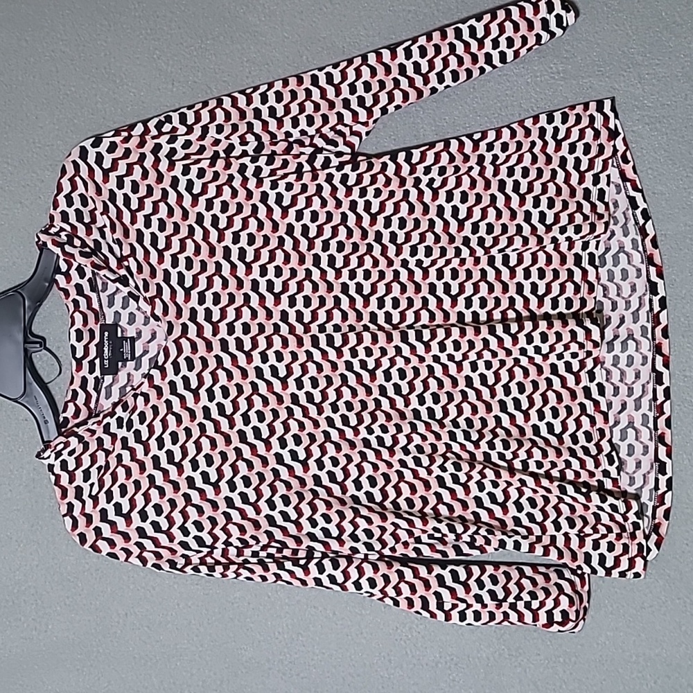 LIZ CLAIBORNE Women's V-Neck Long Sleeve Geometric Print Blouse - Size Large